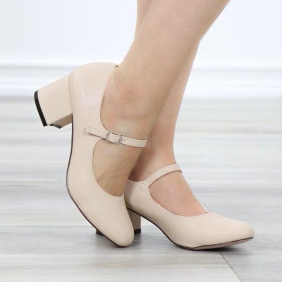 Nude Block Heel Vintage Rockabilly Style Pumps - Picture 5 of 10